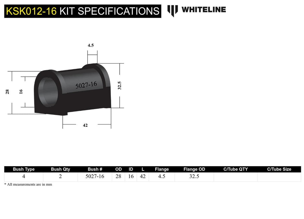 Whiteline 7 x 14 x 20 cm / Service kit - suits Whiteline sway bars Rear Sway Bar Mount - Bushing Kit 16mm to Suit Whiteline Sway Bars Autofit