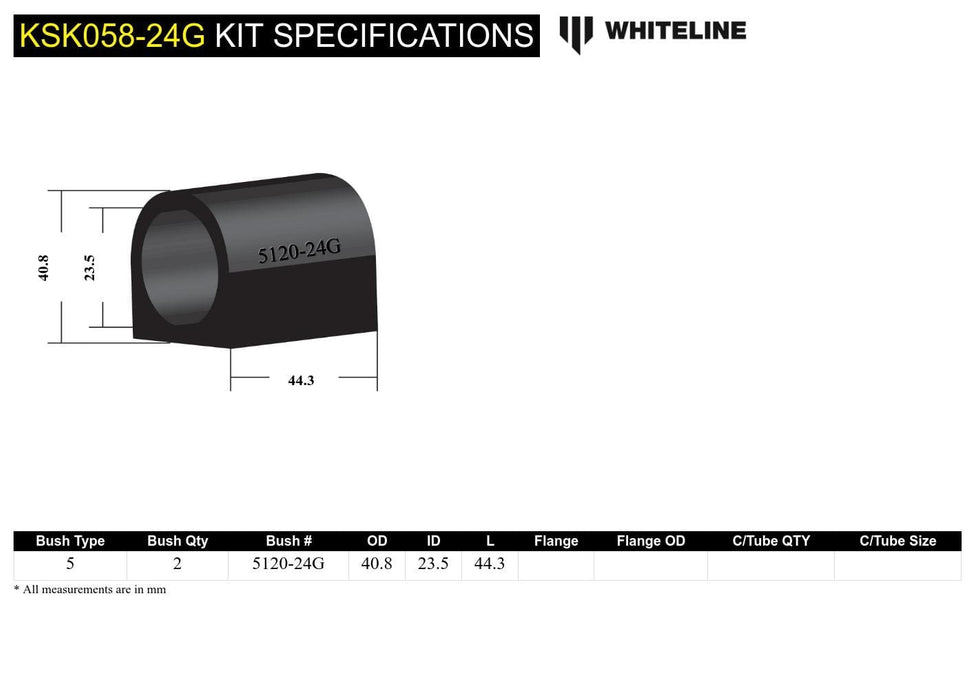 Whiteline 7 x 14 x 20 cm / Service kit - suits Whiteline sway bars Sway Bar Mount - Bushing Kit 24mm to Suit Whiteline Sway Bars Autofit