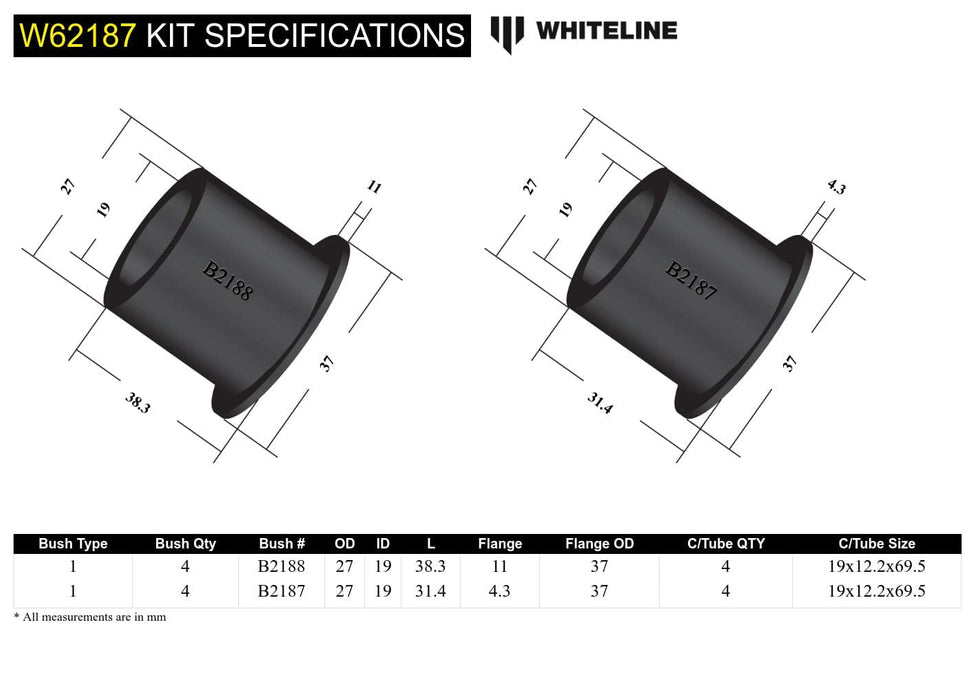 Whiteline 7 x 14 x 20 cm / Standard Alignment Rear Control Arm Lower - Bushing Kit to Suit BMW 3 Series E30 and Z3 Autofit