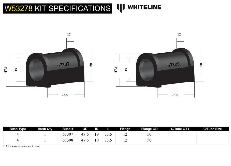 Whiteline 7 x 14 x 20 cm / Steering-Pull Correction - adds +0.5deg caster Front Control Arm Lower - Inner Rear Bushing Single Offset Kit to Suit Nissan Elgrand E50 and Pathfinder R50 Autofit
