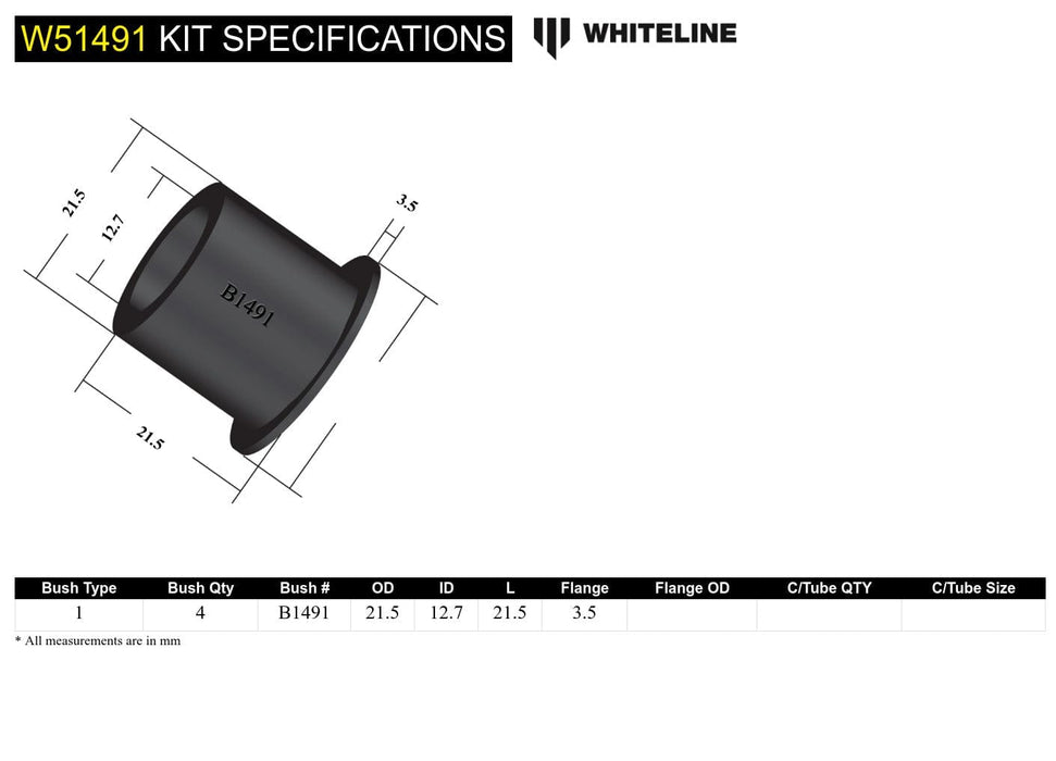 Whiteline 7 x 14 x 20 cm / Straight bushing design - suits models to - 1973 Front Control Arm Lower - Inner Bushing Kit to Suit Austin/Leyland Mini and Moke Autofit