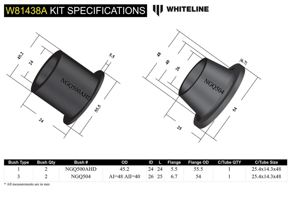 Whiteline 7 x 14 x 20 cm / Straight bushing x 1, tapered bushing x 1 - suits models to - 1989 Rear Panhard Rod - Bushing Kit to Suit Nissan Patrol GQ and Ford Maverick DA Autofit