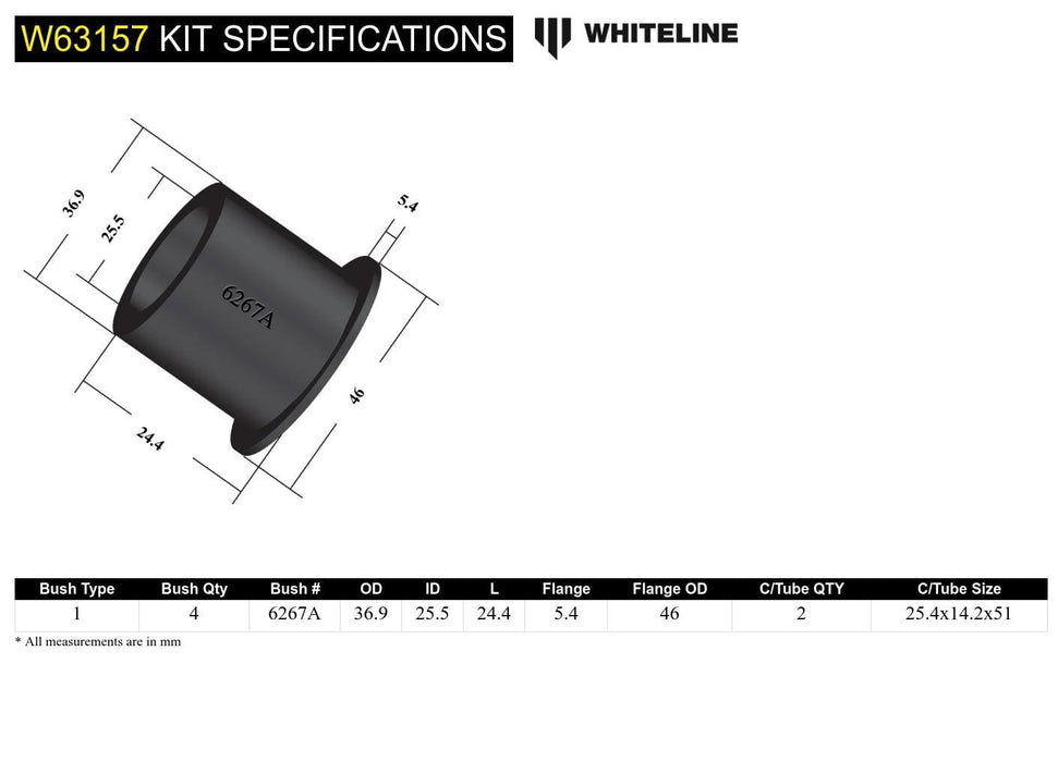 Whiteline 7 x 14 x 20 cm / Suits 40mm wide eyelet Rear Control Arm Upper Front - Bushing Kit to Suit Holden Commodore VE Autofit
