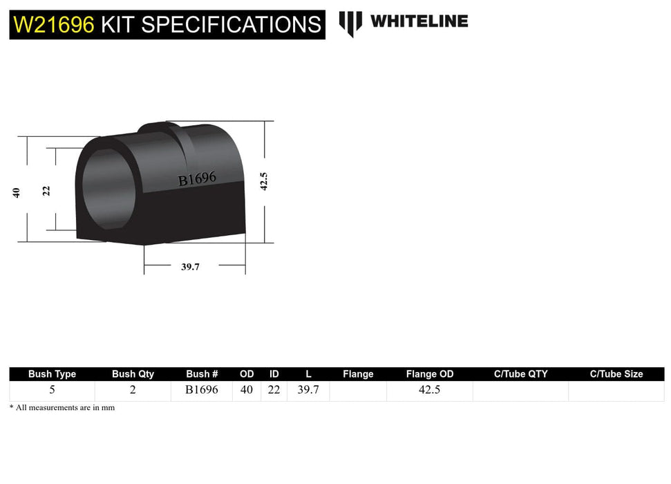 Whiteline 7 x 14 x 20 cm / Suits models 01/1979 - on Rear Sway Bar Mount - Bushing Kit 22mm to Suit Toyota Land Cruiser 40, 50 Series Autofit