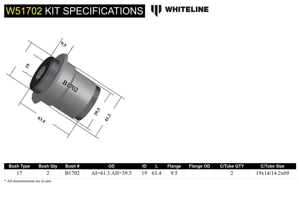 Whiteline 7 x 14 x 20 cm / Suits models 09/1985 - on Front Control Arm Lower - Inner Bushing Kit to Suit Toyota LiteAce, Tarago and Town Ace 4,9992,"KTFS-20 Autofit