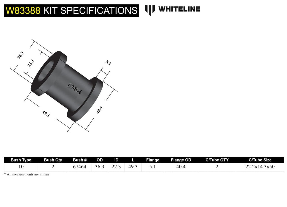 Whiteline 7 x 14 x 20 cm / Suits models with 14mm Bolt Rear Panhard Rod - Bushing Kit to Suit Toyota Land Cruiser 100 and 105 Series Autofit