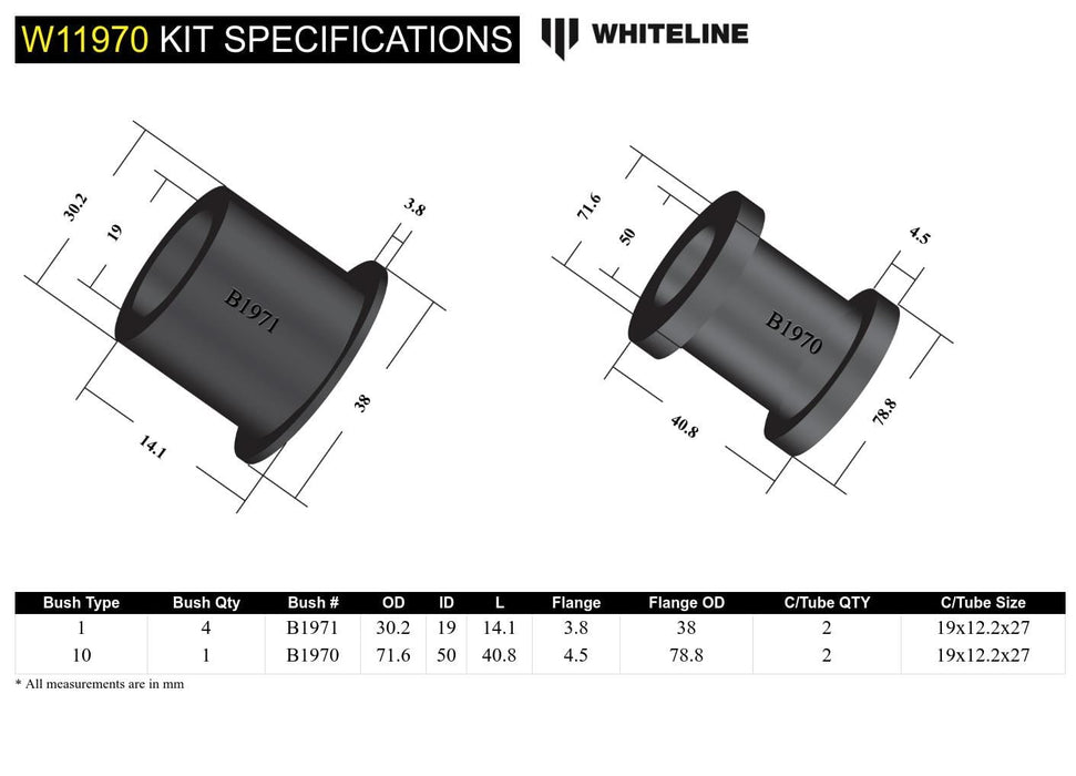 Whiteline 7 x 14 x 20 cm / Suits models with 50mm OD rack housing Front Steering Rack and Pinion - Mount Bushing Kit to Suit Lexus GS and Toyota Soarer, Supra Autofit