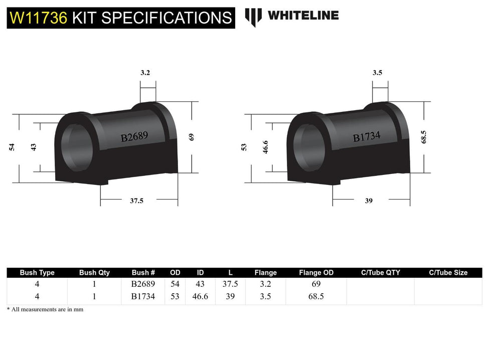 Whiteline 7 x 14 x 20 cm / Suits models with "D" shaped bushing passengers side Front Steering Rack and Pinion - Mount Bushing Kit to Suit Nissan Pulsar N14, N15 Autofit