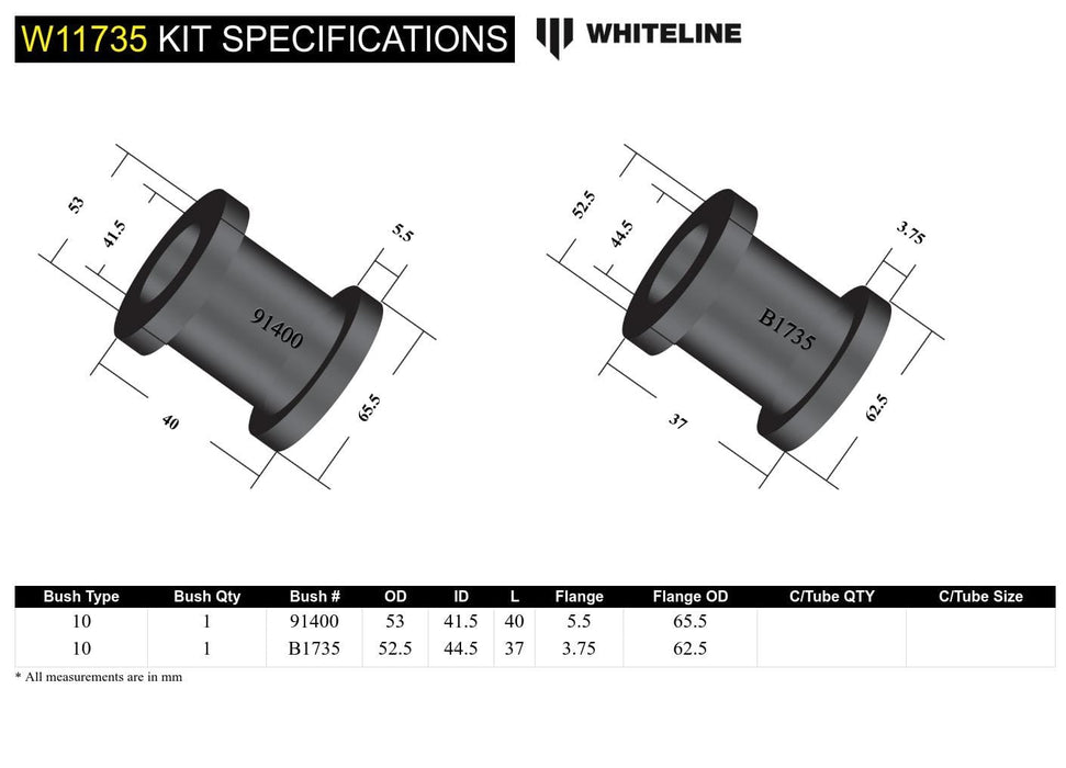 Whiteline 7 x 14 x 20 cm / Suits models with "O" shaped bushing passengers side Front Steering Rack and Pinion - Mount Bushing Kit to Suit Nissan Pulsar N14, N15 Autofit