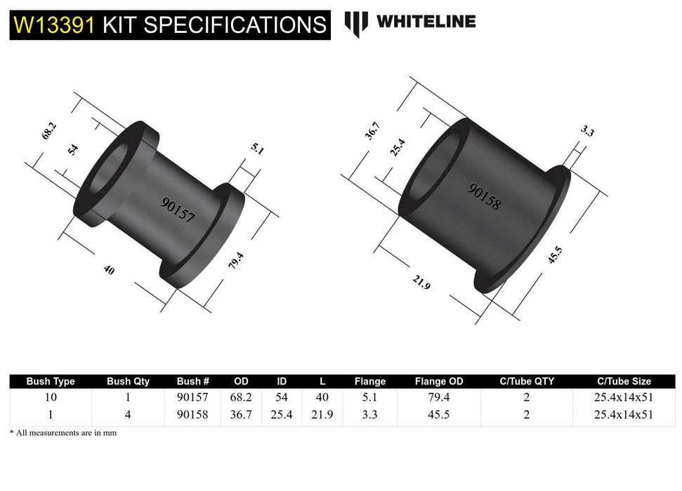 Whiteline 7 x 14 x 20 cm / Suits Spain built models - Vin No. V Front Steering Rack and Pinion - Mount Bushing Kit to Suit Nissan Navara D40 and Pathfinder R51 Autofit