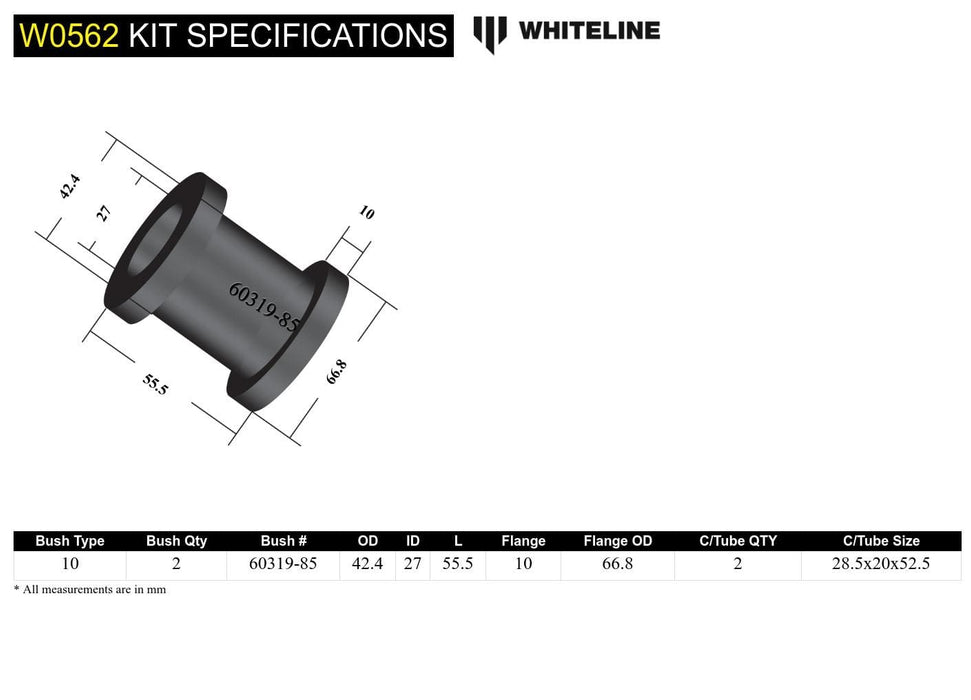 Whiteline 7 x 14 x 20 cm / Suits Whiteline KCA359 Front Control Arm Lower - Inner Rear Service Kit to Suit Subaru Impreza GC, GD and Liberty BC, BD, BE Autofit