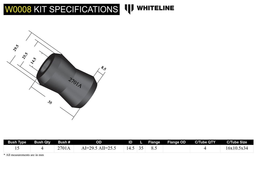 Whiteline 7 x 14 x 20 cm / Suits Whiteline KLC26 and W23480 Sway Bar Link - Bushing Service Kit to Suit Whiteline KLC26, KLC32 and W23480 Autofit
