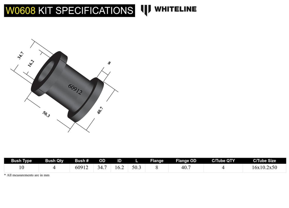 Whiteline 7 x 14 x 20 cm / Suits Whiteline KTA103 Rear Trailing Arm Upper - Arm Bushing Service Kit for KTA103 Suits Holden Commodore VB-VS and HSV Autofit