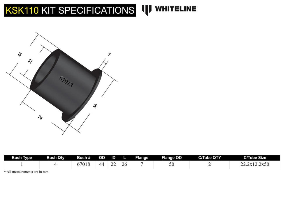 Whiteline 7 x 14 x 20 cm / Suits Whiteline W92930 Front Engine Mount - Bushing Service Kit to Suit Whiteline Engine Mount W92930 Autofit