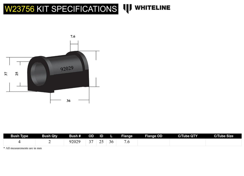 Whiteline 7 x 14 x 20 cm Sway Bar Mount - Bushing Kit 25mm to Suit Ford Falcon/Fairlane EL-BF and FPV Autofit