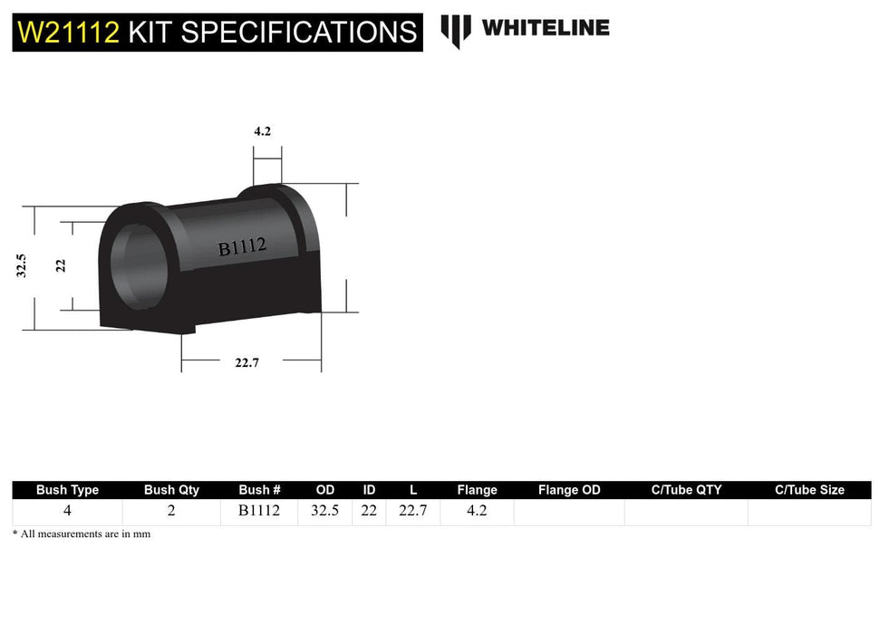 Whiteline 7 x 14 x 20 cm / U bolt type bushing design Front Sway Bar Mount - Bushing Kit 22mm to Suit Holden Torana LH, LX Autofit