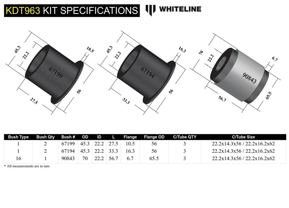 Whiteline 7 x 20 x 26 cm Rear Differential Mount - Bushing Kit to Suit Mitsubishi Lancer Evolution X Autofit