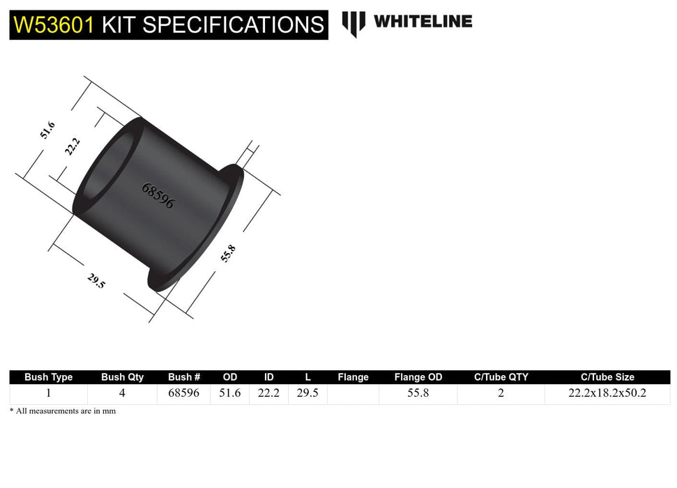 Whiteline Front Control Arm Lower - Inner Rear Bushing Kit to Suit Honda Civic IX Gen FG, FB Autofit