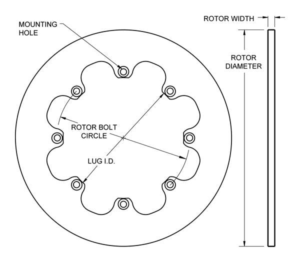 WILWOOD 11.44" Dia, 0.35" Width, .325" Hole Type, 8 x 7.00" Bolt Circle, 6.38 8 Bolt Standard Hole Mount Steel Rotor - Solid WB160-0201 Autofit
