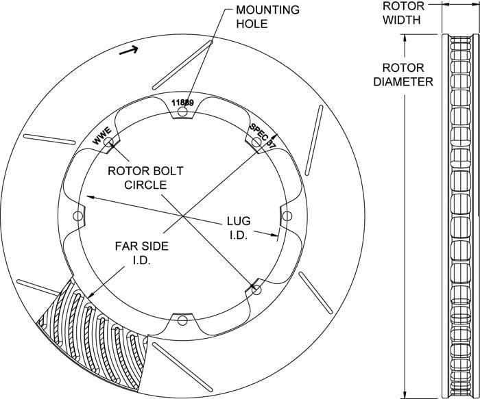 WILWOOD 12.19" O.D x 1.25" Thick, 0.316" Hole Size, 8 x 7.00" Bolt Circle, 6. GT 48 Curved Vane Slotted Rotor L/H WB160-11840 Autofit