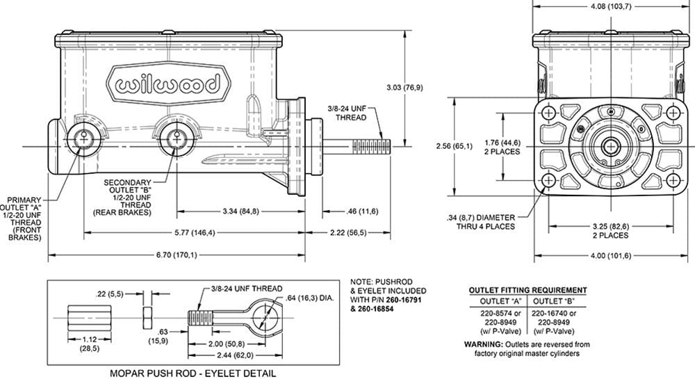 Wilwood Disc Brakes Wilwood Aluminum Master Cylinders 260-16791-BK Autofit