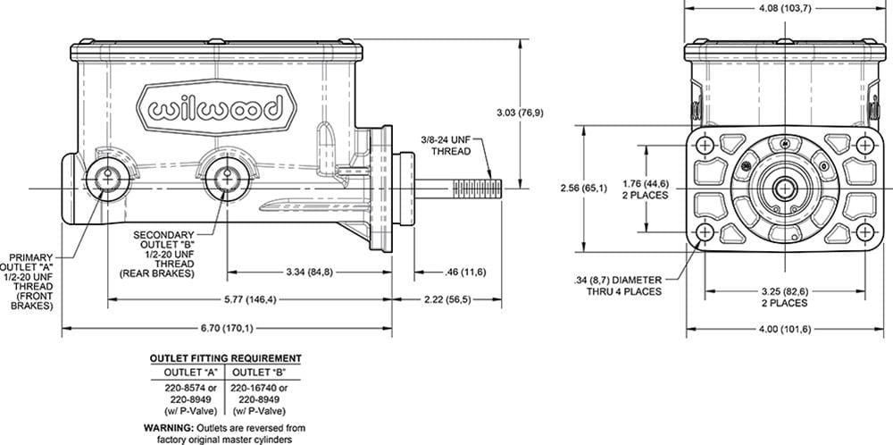 Wilwood Disc Brakes Wilwood Aluminum Master Cylinders 260-16793-P Autofit