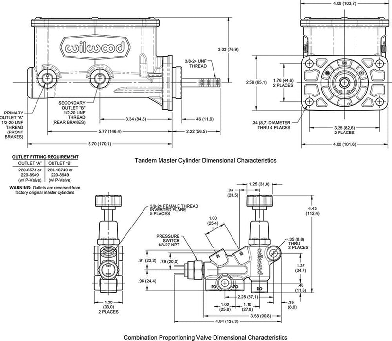 Wilwood Disc Brakes Wilwood Aluminum Master Cylinders 261-16798-P Autofit