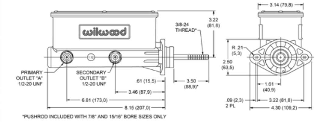 Wilwood Disc Brakes Wilwood Aluminum Tandem Master Cylinders 260-13375-BK Autofit