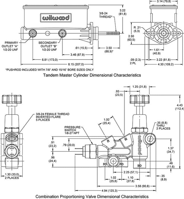 Wilwood Disc Brakes Wilwood Aluminum Tandem Master Cylinders 261-13270-BK Autofit