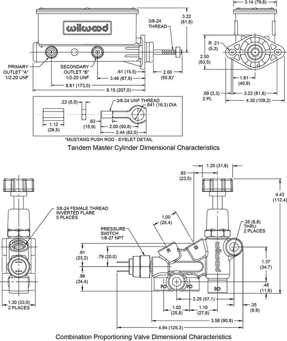 Wilwood Disc Brakes Wilwood Aluminum Tandem Master Cylinders 261-13272 Autofit