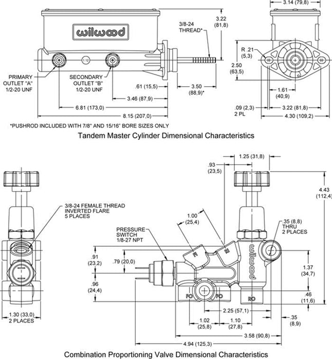 Wilwood Disc Brakes Wilwood Aluminum Tandem Master Cylinders 261-13626 Autofit