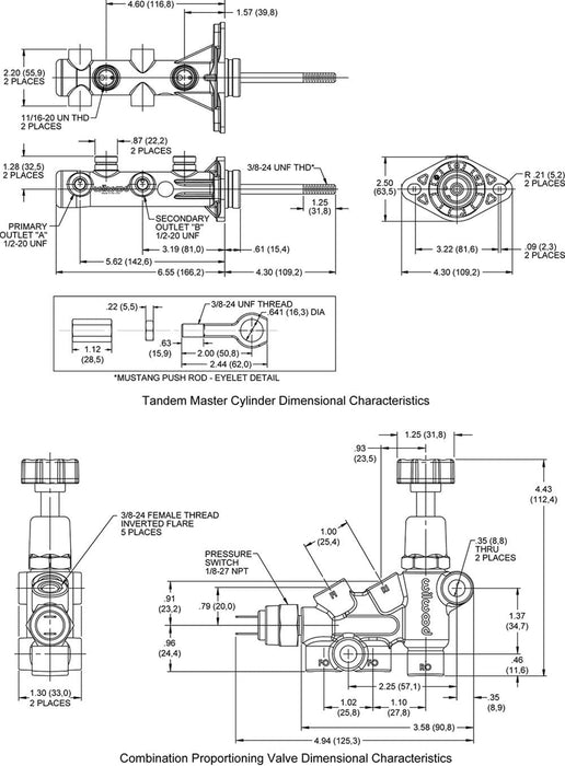 Wilwood Disc Brakes Wilwood Combination Remote Tandem Master Cylinders 261-15493-P Autofit