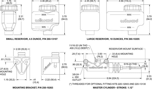 Wilwood Disc Brakes Wilwood Compact Remote Side Mount Master Cylinders 260-13624 Autofit