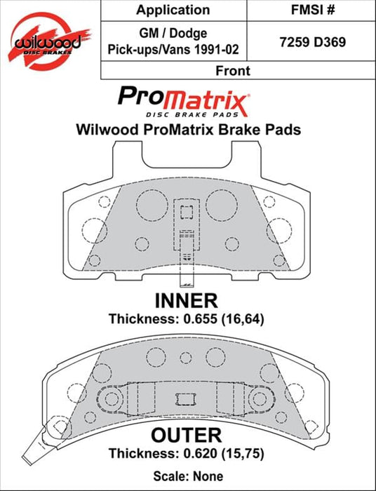 Wilwood Disc Brakes Wilwood ProMatrix Brake Pads 150-D0369K Autofit