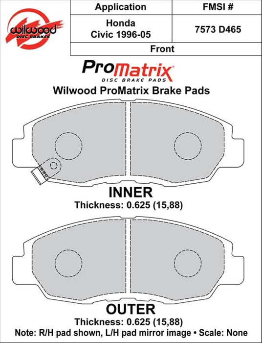 Wilwood Disc Brakes Wilwood ProMatrix Brake Pads 150-D0465K Autofit
