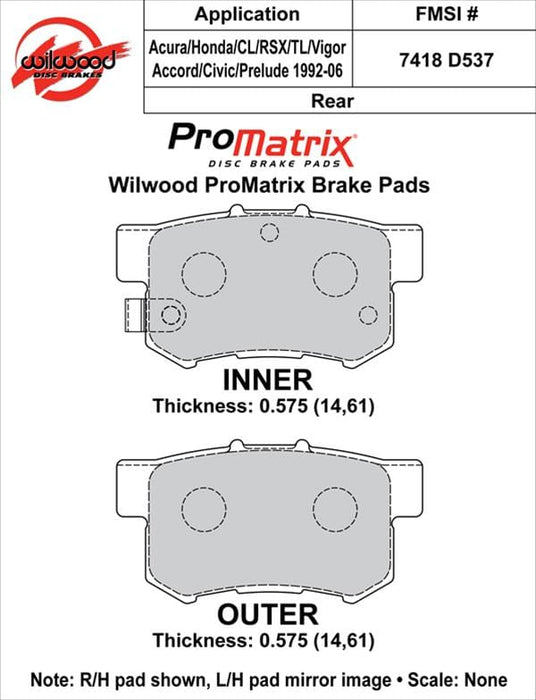 Wilwood Disc Brakes Wilwood ProMatrix Brake Pads 150-D0537K Autofit
