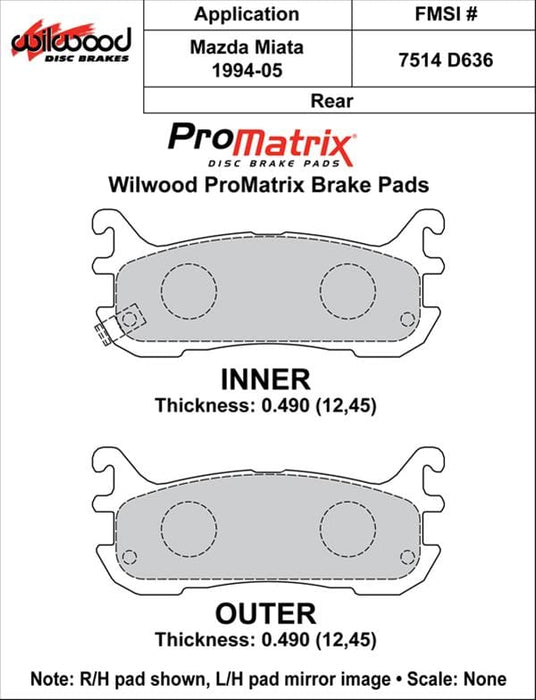 Wilwood Disc Brakes Wilwood ProMatrix Brake Pads 150-D0636K Autofit