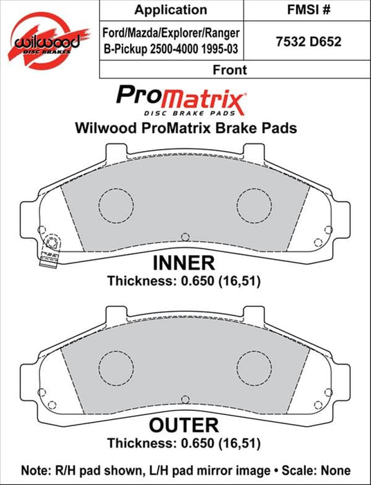 Wilwood Disc Brakes Wilwood ProMatrix Brake Pads 150-D0652K Autofit