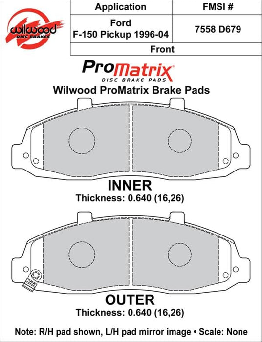 Wilwood Disc Brakes Wilwood ProMatrix Brake Pads 150-D0679K Autofit