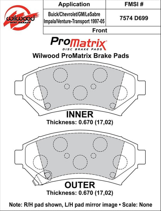 Wilwood Disc Brakes Wilwood ProMatrix Brake Pads 150-D0699K Autofit