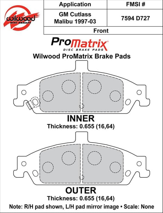 Wilwood Disc Brakes Wilwood ProMatrix Brake Pads 150-D0727K Autofit