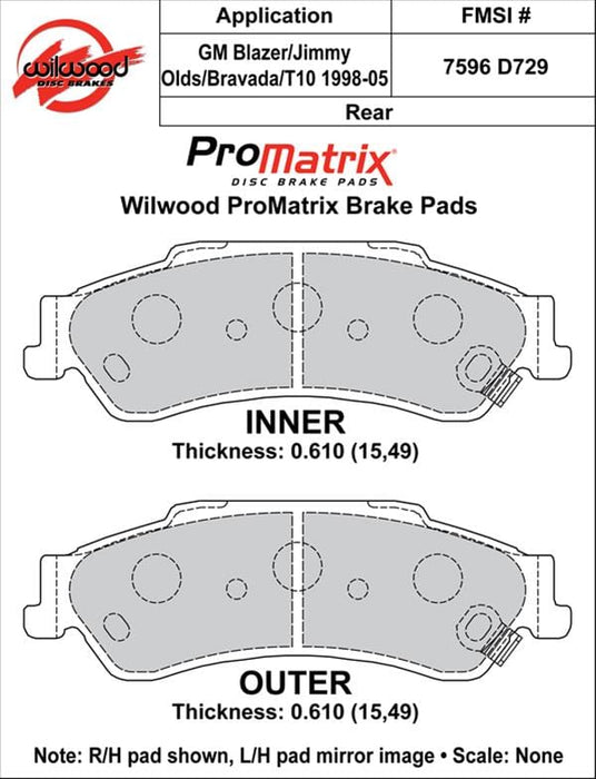 Wilwood Disc Brakes Wilwood ProMatrix Brake Pads 150-D0729K Autofit