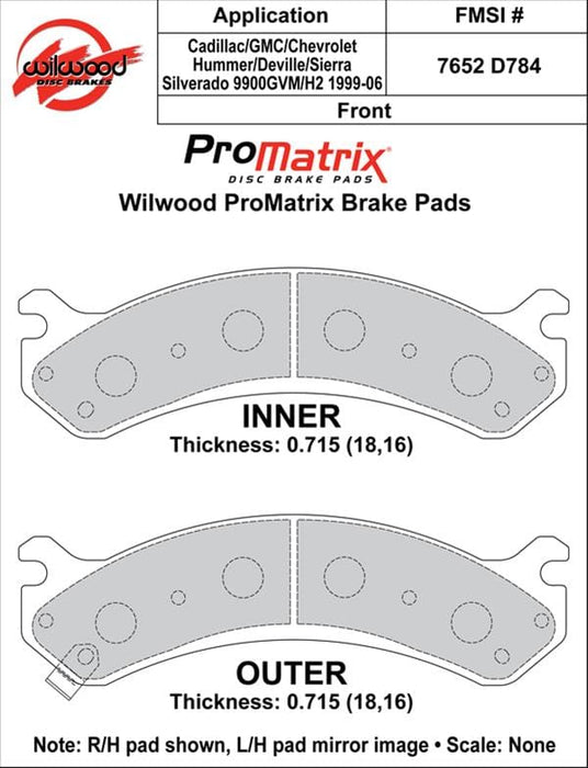 Wilwood Disc Brakes Wilwood ProMatrix Brake Pads 150-D0784K Autofit