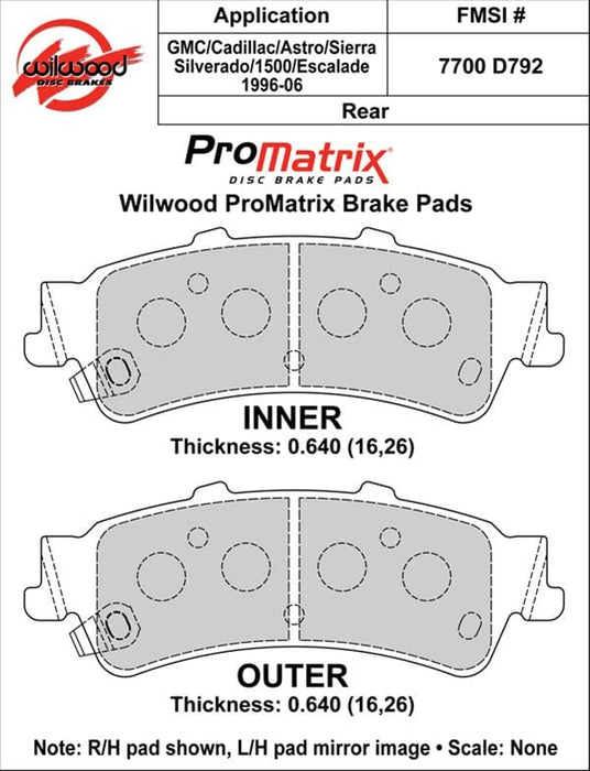 Wilwood Disc Brakes Wilwood ProMatrix Brake Pads 150-D0792K Autofit