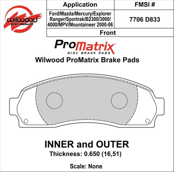 Wilwood Disc Brakes Wilwood ProMatrix Brake Pads 150-D0833K Autofit
