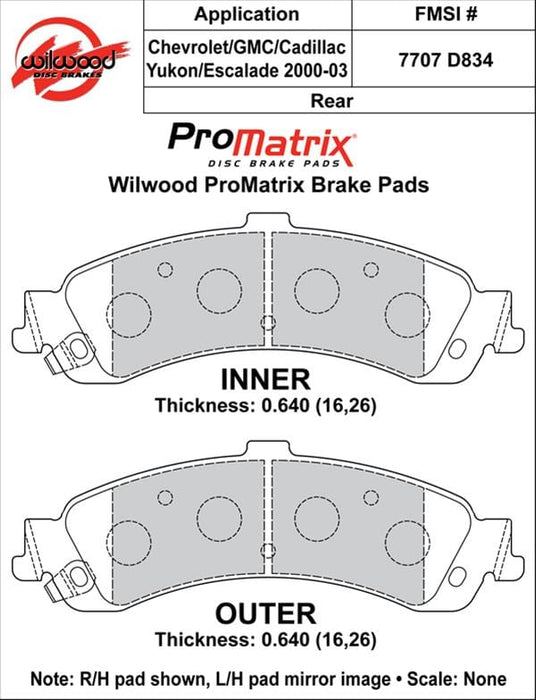 Wilwood Disc Brakes Wilwood ProMatrix Brake Pads 150-D0834K Autofit