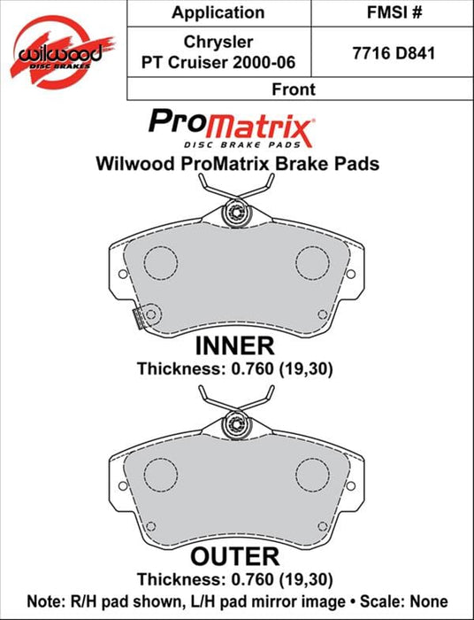 Wilwood Disc Brakes Wilwood ProMatrix Brake Pads 150-D0841K Autofit