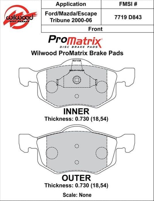 Wilwood Disc Brakes Wilwood ProMatrix Brake Pads 150-D0843K Autofit