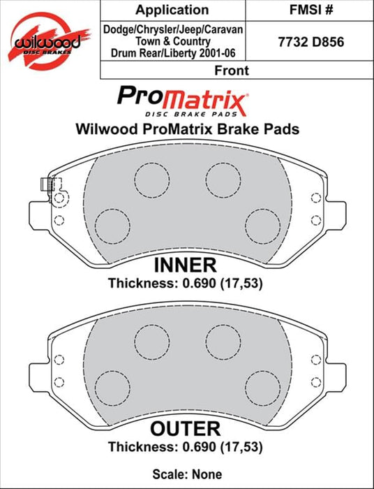 Wilwood Disc Brakes Wilwood ProMatrix Brake Pads 150-D0856K Autofit
