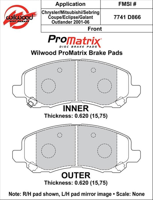 Wilwood Disc Brakes Wilwood ProMatrix Brake Pads 150-D0866K Autofit